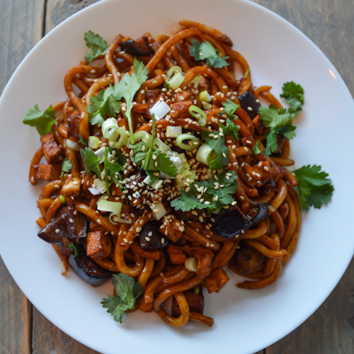 Udon Noodles with Miso Roasted Eggplant (Yaki Udon) » Travel Cook Repeat